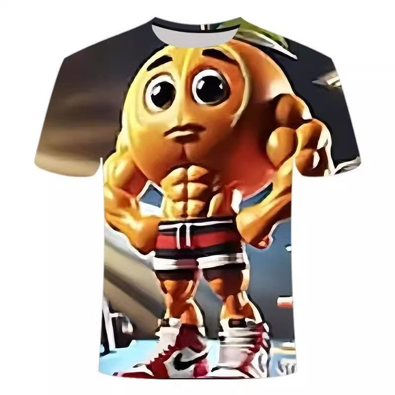 Udin Din Din Dun muscular orange character digital all-over 3D-effect print T-shirt