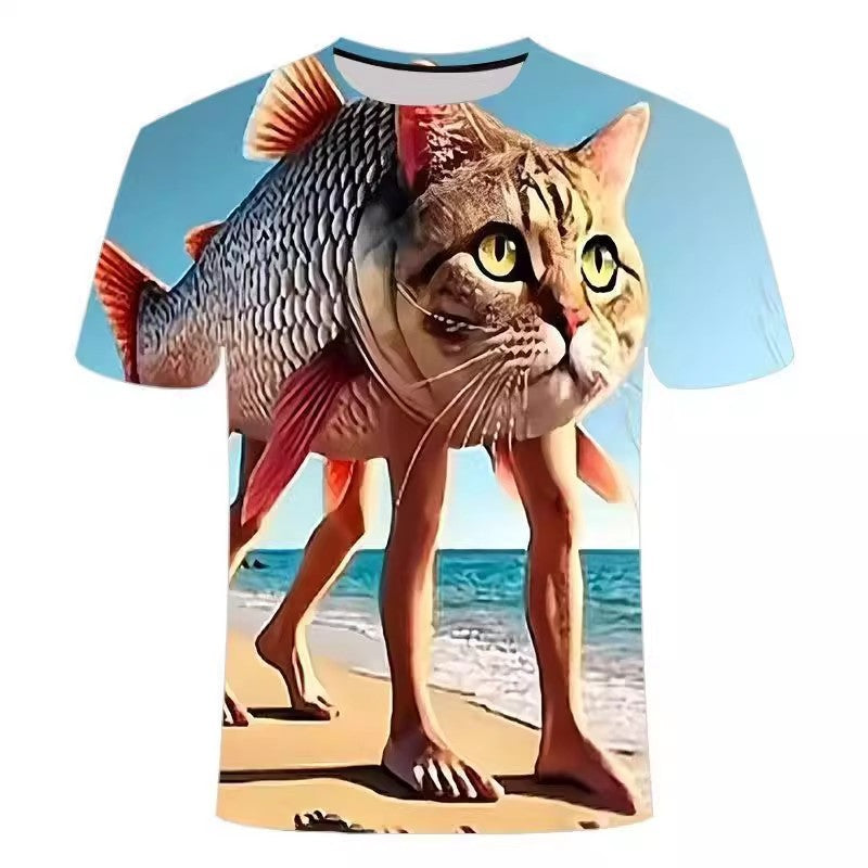 Trulimero Trulicina fish cat digital all-over 3D-effect print T-shirt