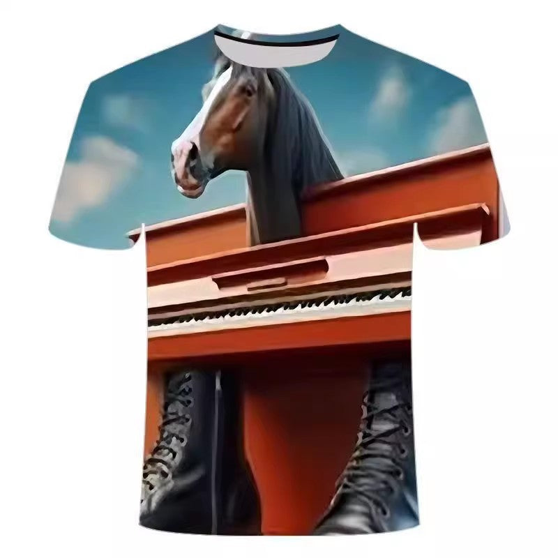 Ecco Cavallo Virtuoso piano horse digital all-over 3D-effect print T-shirt