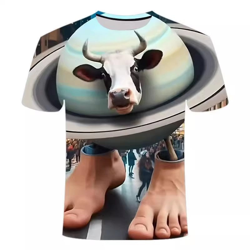 La Vaca Saturno Saturnita cosmic cow digital all-over 3D-effect print T-shirt