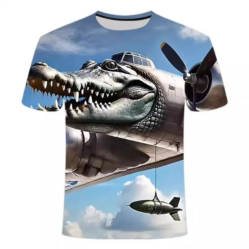 Bombardiro Crocodilo crocodile bomber digital all-over 3D-effect print T-shirt