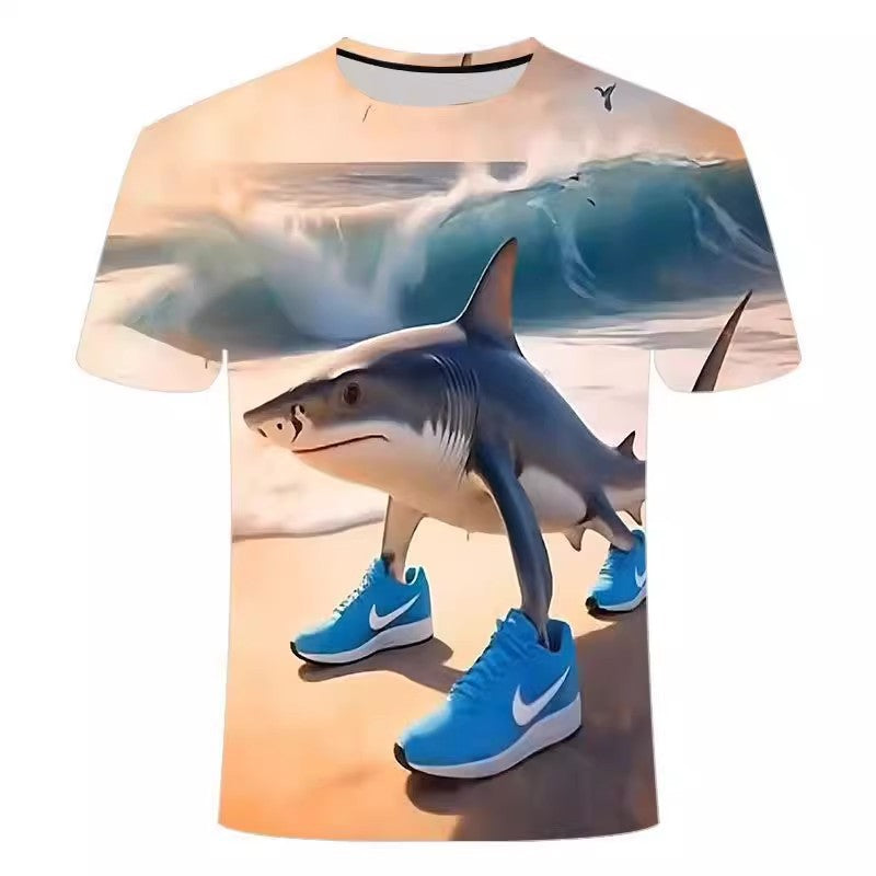 Tralalero Tralala sneaker shark digital all-over 3D-effect print T-shirt