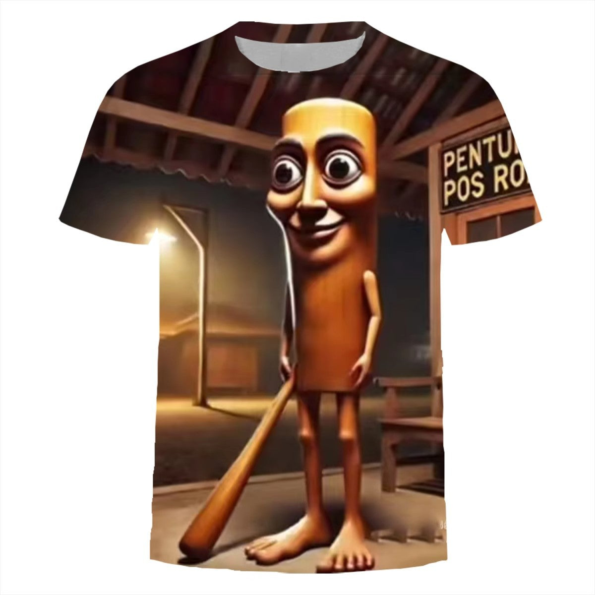 Tung Tung Tung Sahur wooden baseball-bat character digital all-over 3D-effect print T-shirt